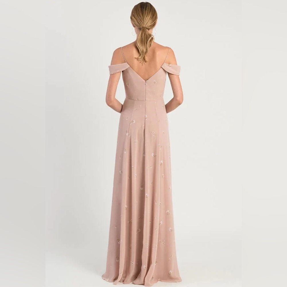 Jenny Yoo Priya Cold Shoulder Floral Chiffon Evening Dress 16 Blush Mauve Pink - Picture 5 of 11